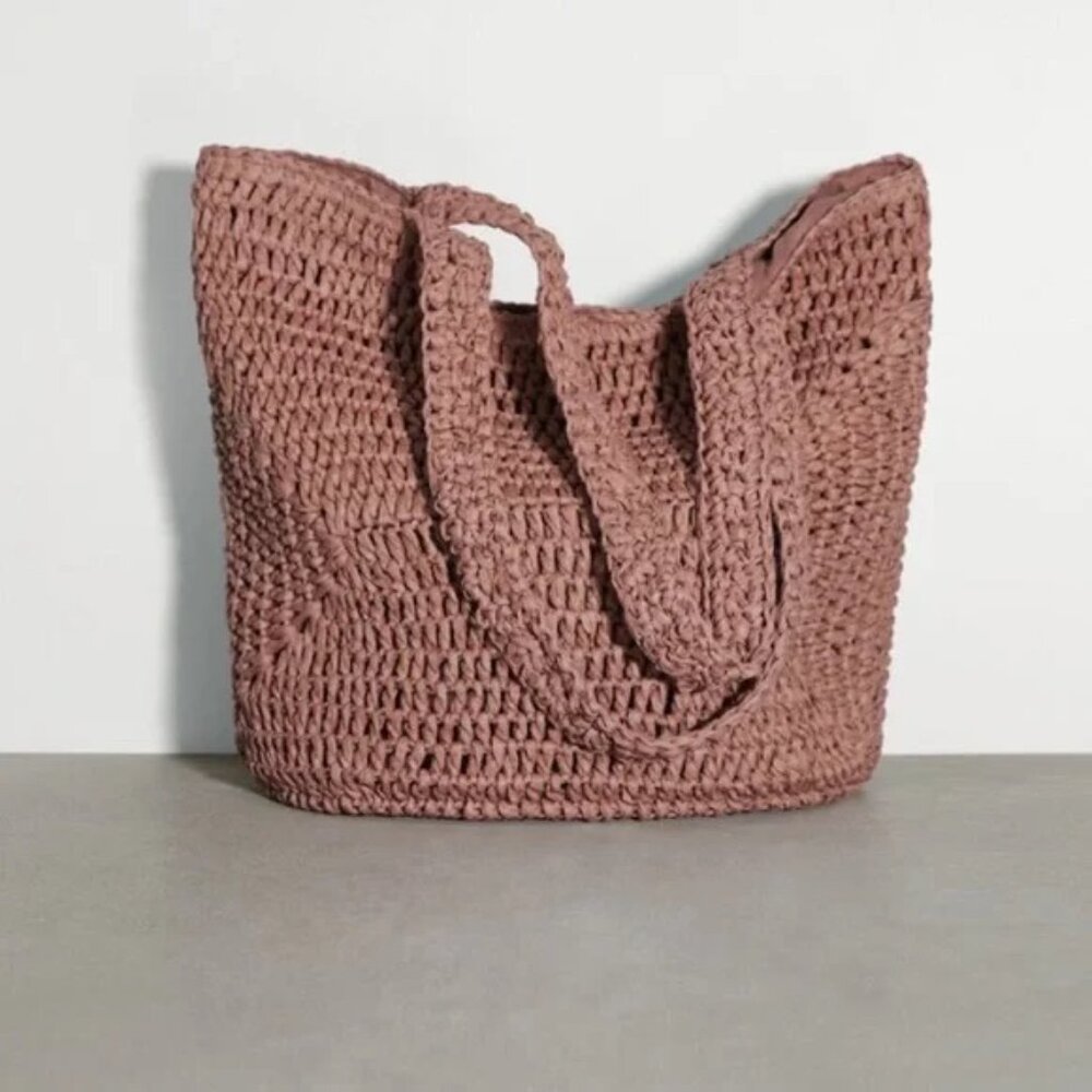 New Zara Straw Woven Crochet Tote Vacation Hawaii Islands Shopper Bag